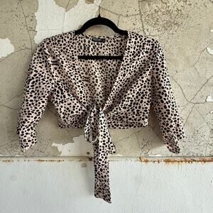 Nasty Gal Top Leopard Print Tie Front Cropped Blouse Party Going Out Y2K Size 6